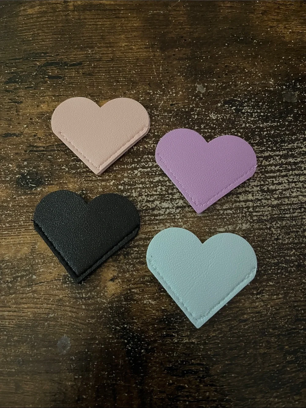 Heart-Shaped Vegan Leather Bookmarks - Black, Pink, Purple, Light Blue